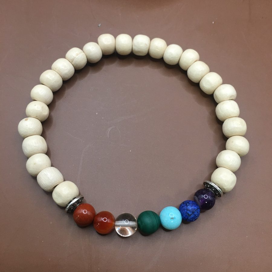 Bracelet Homme bois Blanc et chakras – Image 2