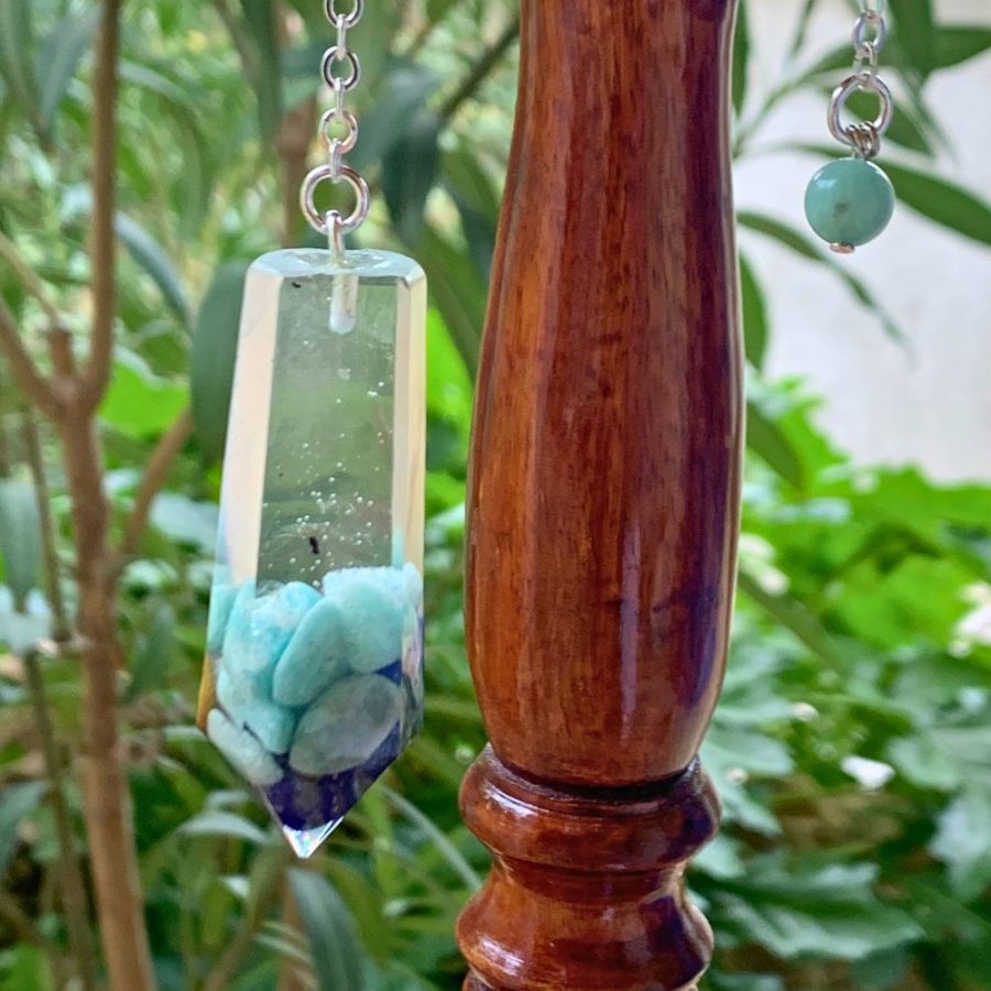 Pendule résine Amazonite, lapis lazuli, oeil de tigre