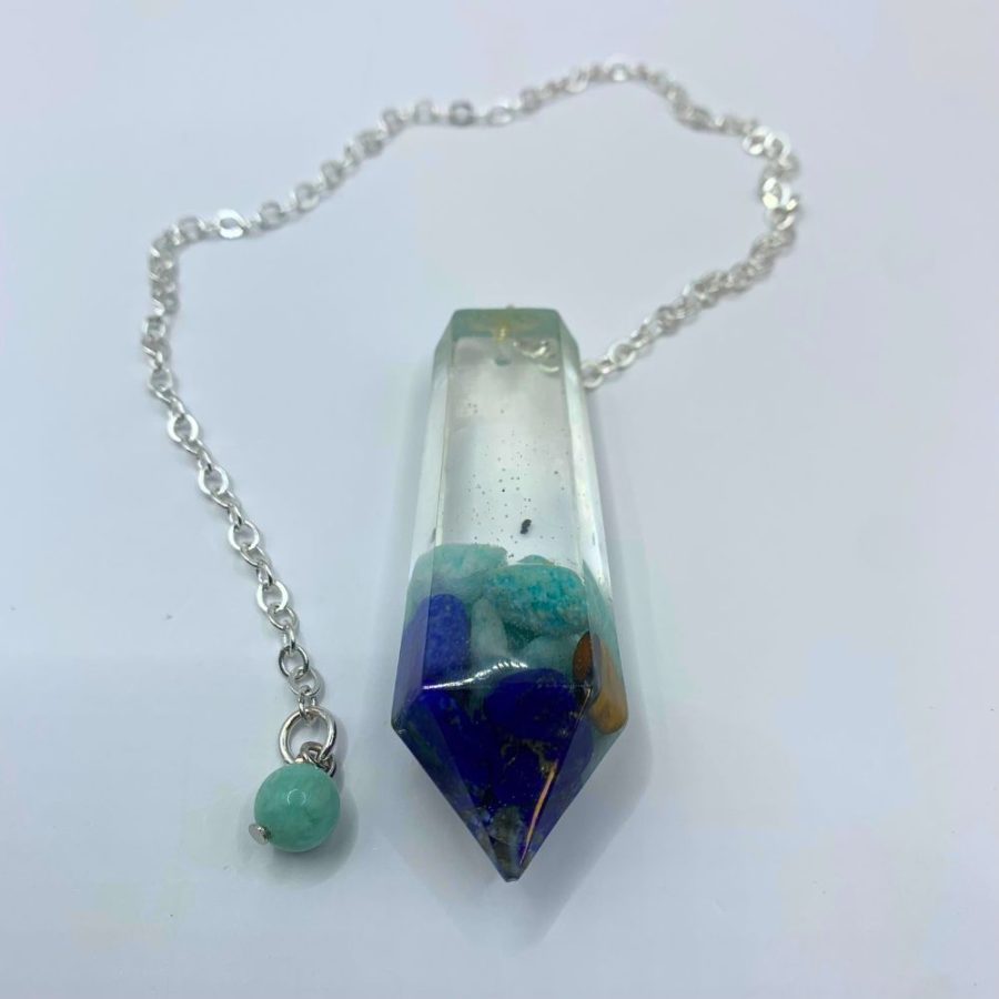 Pendule résine Amazonite, lapis lazuli, oeil de tigre – Image 2