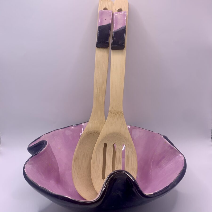 Saladier faïence et couverts à salade Fleur