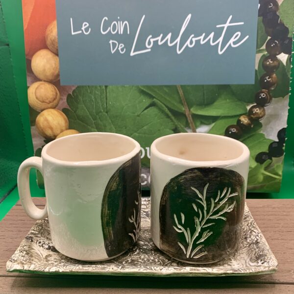 Ensemble thé ou Café  engobe noir sur blanc