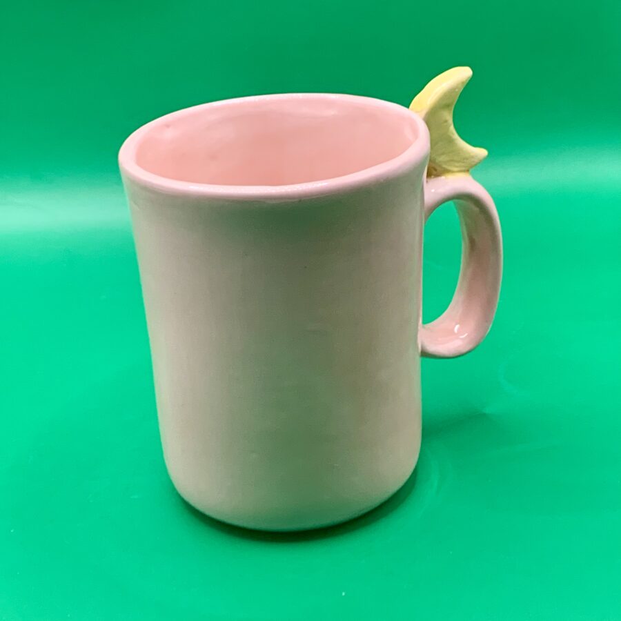 Tasse faïence thé ou café rose pâle lune jaune – Image 2