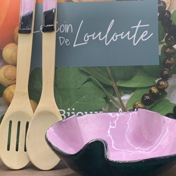 Saladier faïence et couverts à salade Fleur