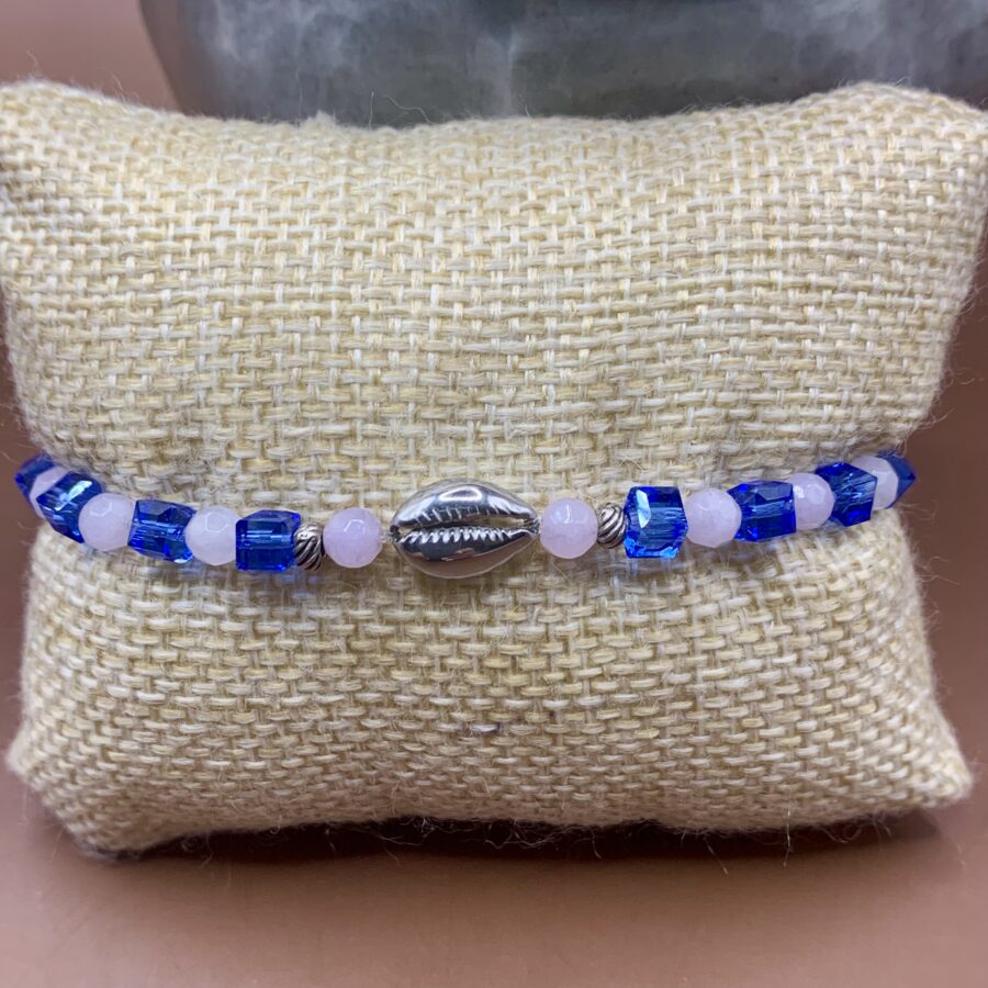 Bracelet cube de verre artisanal bleu et Jade – Image 2