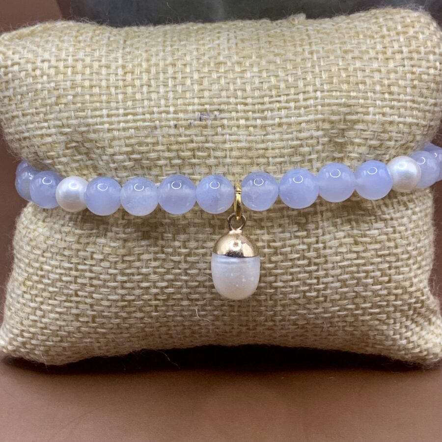 Bracelet calcédoine bleue et perle de culture – Image 2