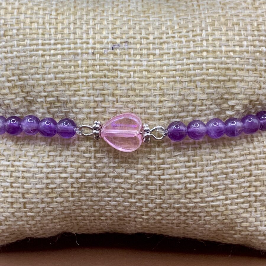 Bracelet Amethyste 4mm Coeur verre – Image 2
