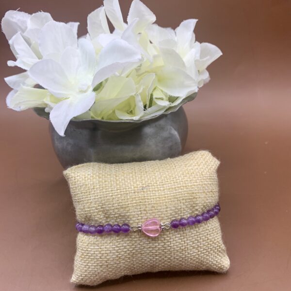 Bracelet Amethyste 4mm Coeur verre
