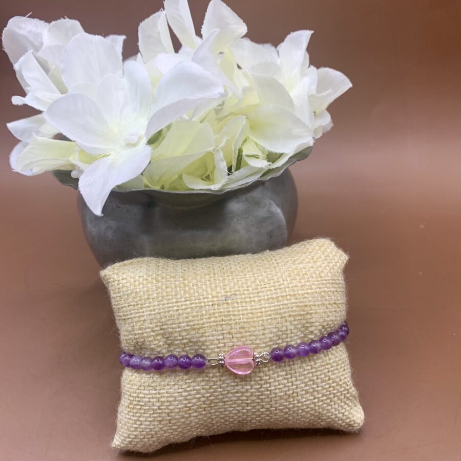 Bracelet Amethyste 4mm Coeur verre