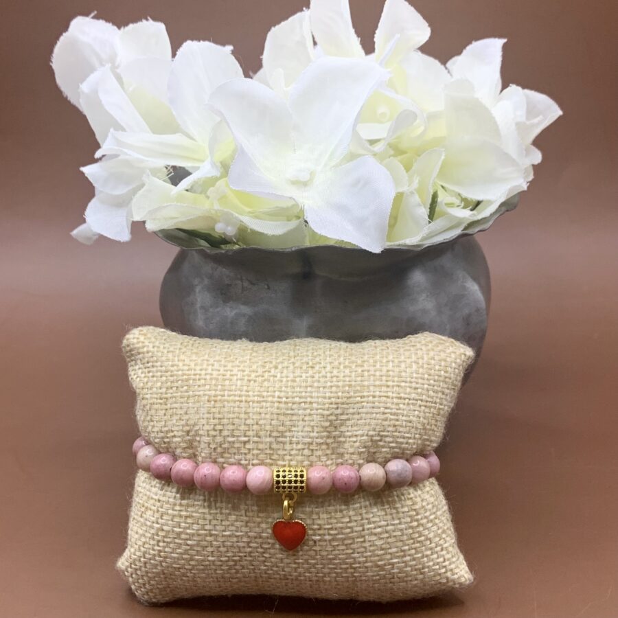 Bracelet Rhodonite 6mm cœur rouge